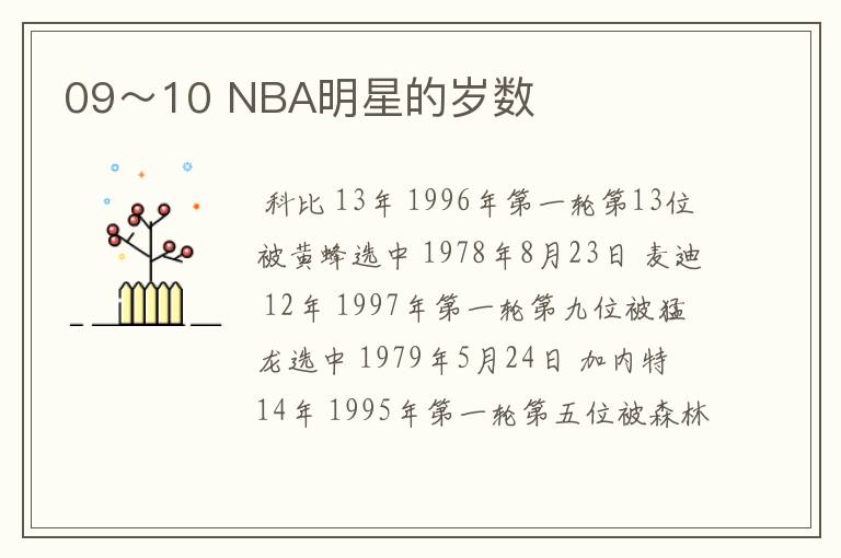 09～10 NBA明星的岁数