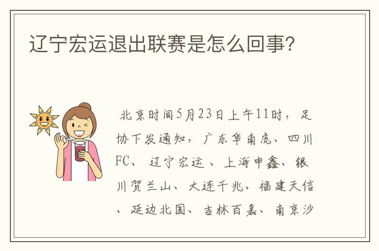 辽宁宏运退出联赛是怎么回事？