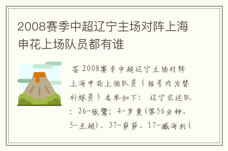 2008赛季中超辽宁主场对阵上海申花上场队员都有谁