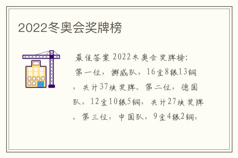 2022冬奥会奖牌榜