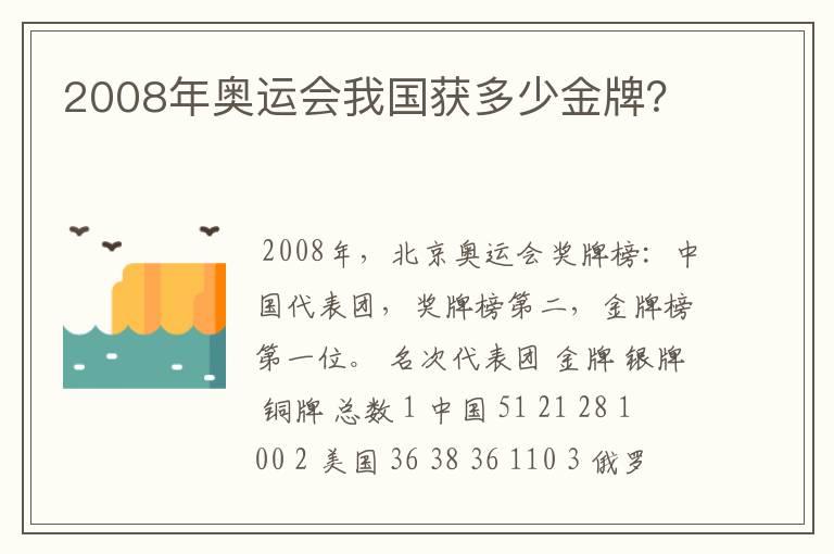 2008年奥运会我国获多少金牌？