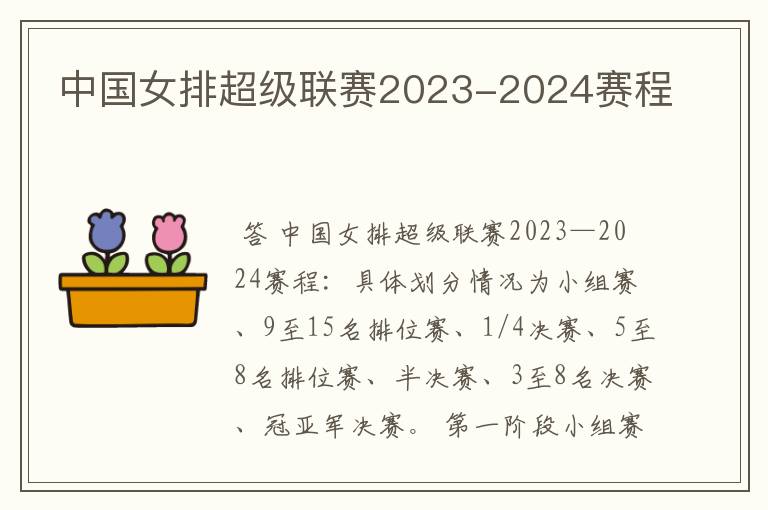 中国女排超级联赛2023-2024赛程