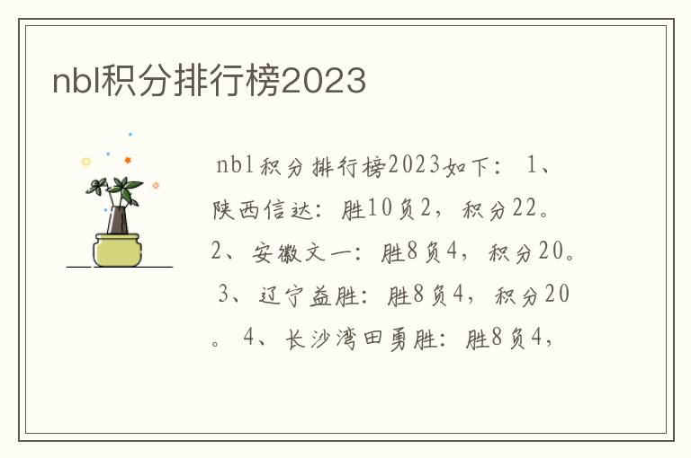 nbl积分排行榜2023