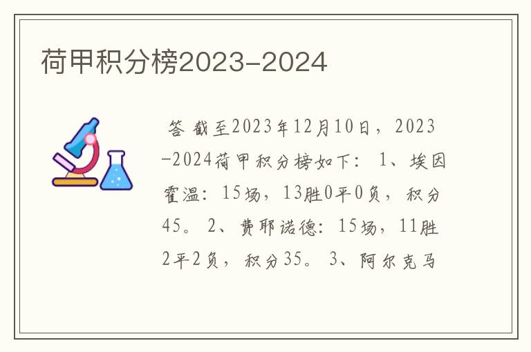 荷甲积分榜2023-2024