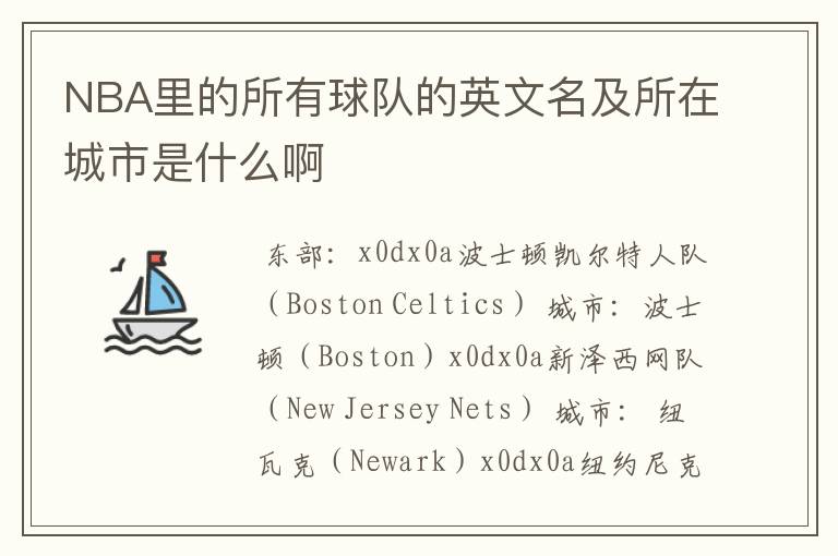 NBA里的所有球队的英文名及所在城市是什么啊