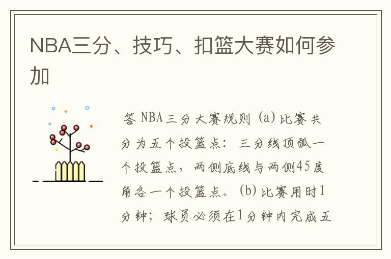 NBA三分、技巧、扣篮大赛如何参加