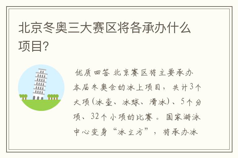 北京冬奥三大赛区将各承办什么项目？