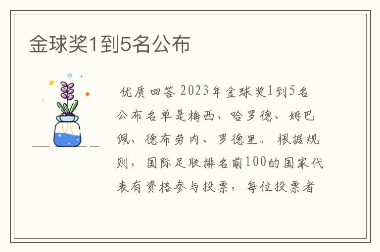 金球奖1到5名公布