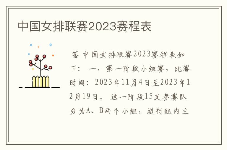 中国女排联赛2023赛程表