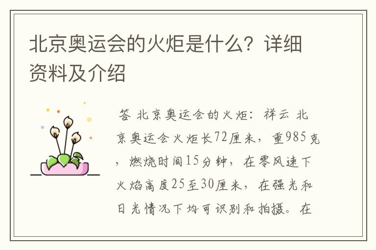 北京奥运会的火炬是什么？详细资料及介绍