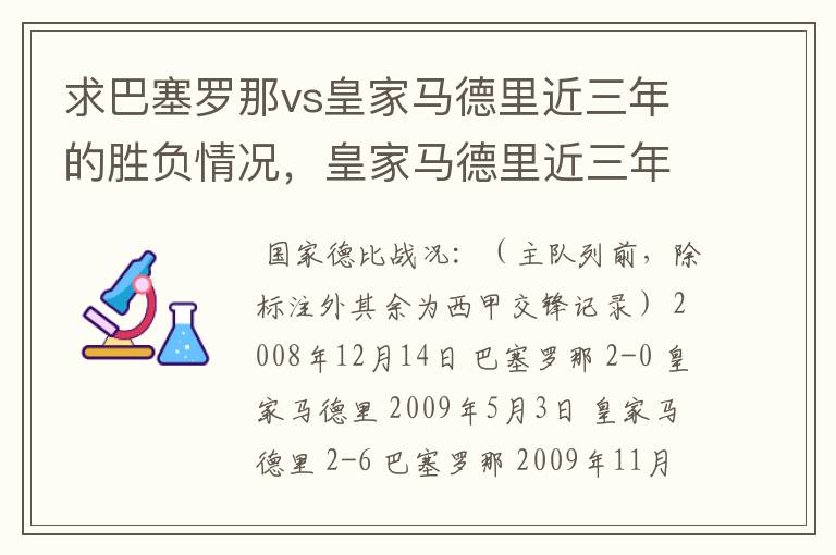 求巴塞罗那vs皇家马德里近三年的胜负情况，皇家马德里近三年来获得的奖项，巴塞罗那近三年来获得的奖项。