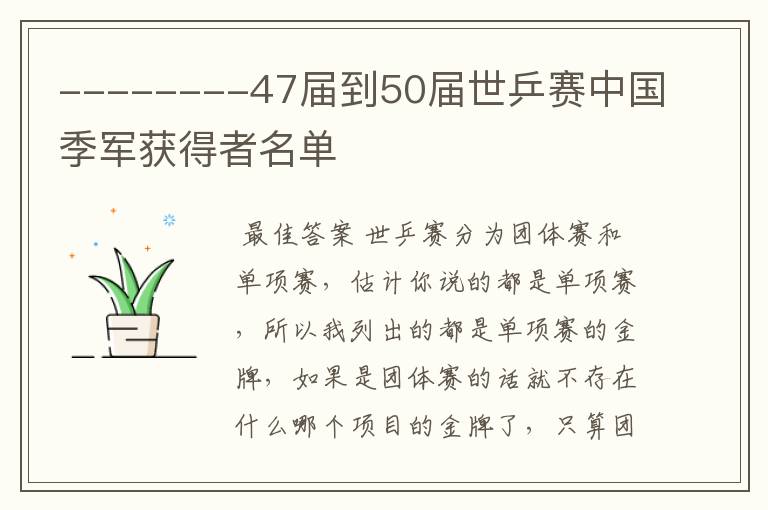 --------47届到50届世乒赛中国季军获得者名单