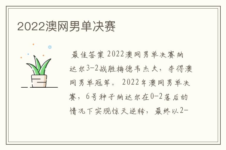 2022澳网男单决赛