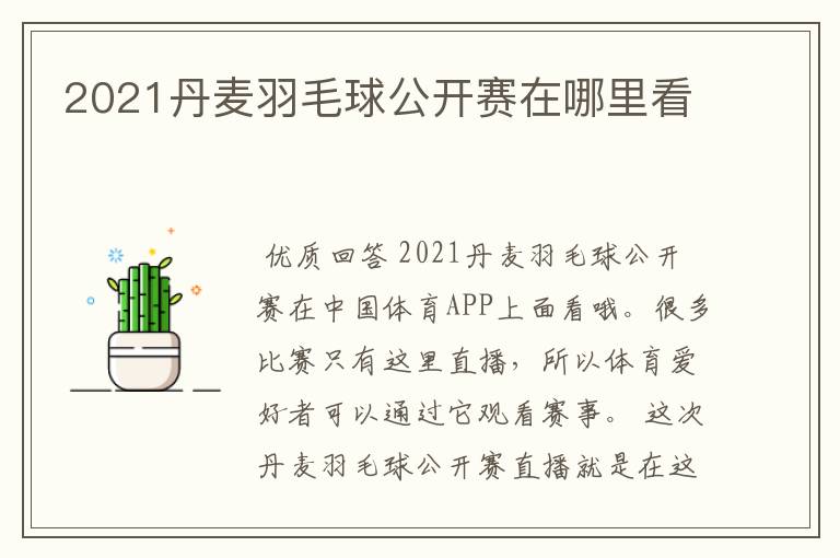 2021丹麦羽毛球公开赛在哪里看