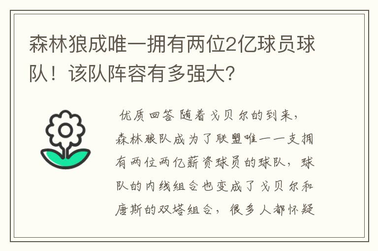 森林狼成唯一拥有两位2亿球员球队！该队阵容有多强大？