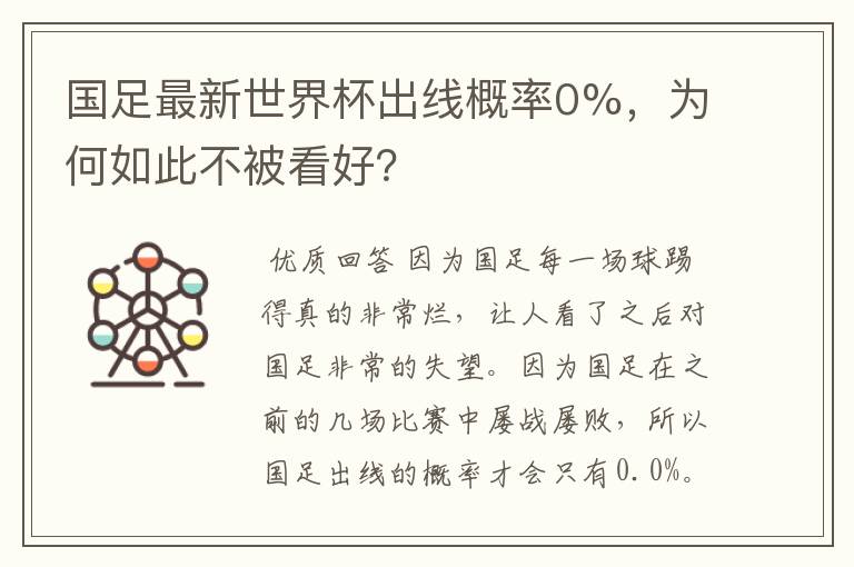 国足最新世界杯出线概率0%，为何如此不被看好？