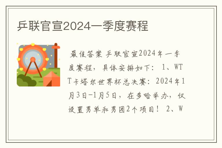 乒联官宣2024一季度赛程