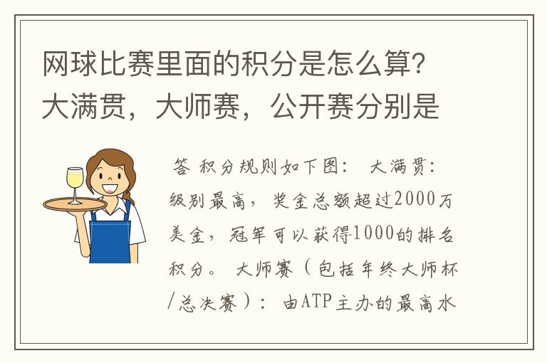 网球比赛里面的积分是怎么算？大满贯，大师赛，公开赛分别是怎么算分？