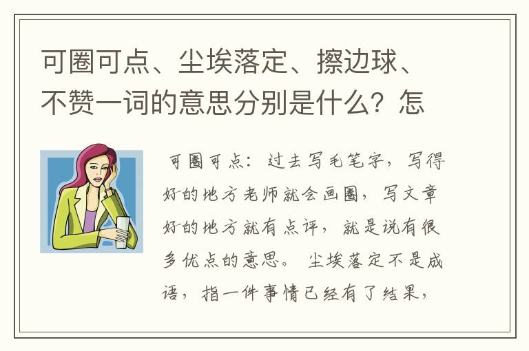 可圈可点、尘埃落定、擦边球、不赞一词的意思分别是什么？怎么用？