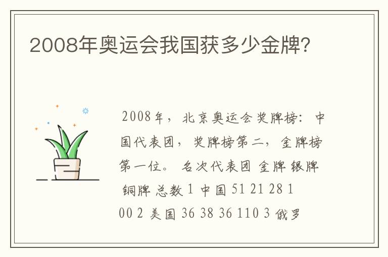 2008年奥运会我国获多少金牌？