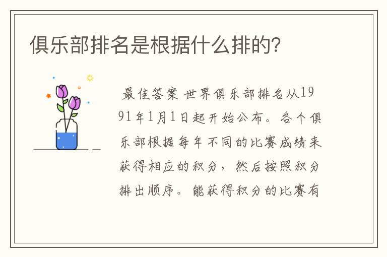 俱乐部排名是根据什么排的？