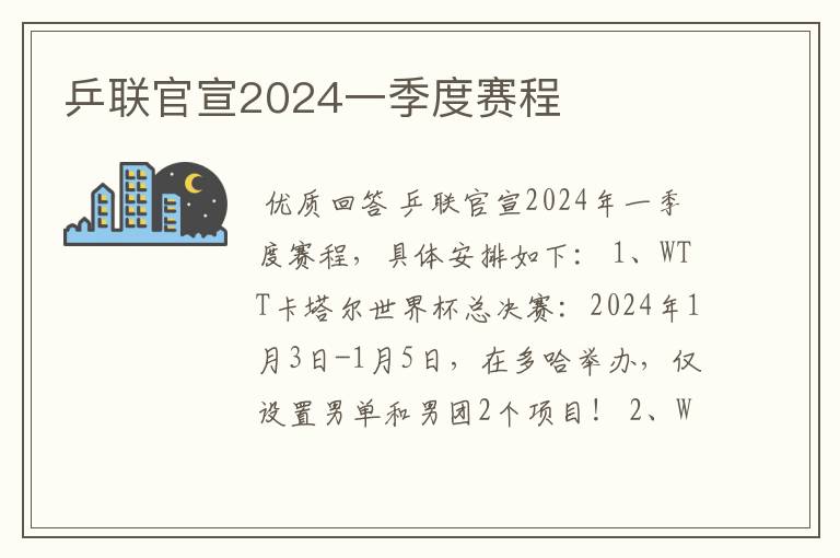 乒联官宣2024一季度赛程