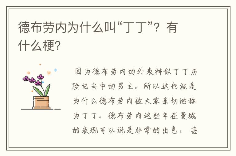 德布劳内为什么叫“丁丁”？有什么梗？