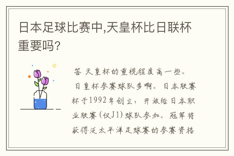 日本足球比赛中,天皇杯比日联杯重要吗?