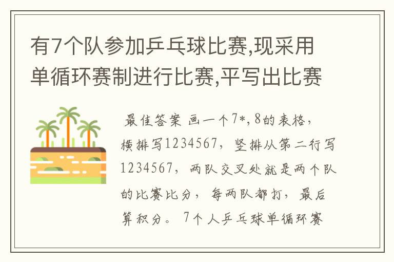 有7个队参加乒乓球比赛,现采用单循环赛制进行比赛,平写出比赛的对阵表