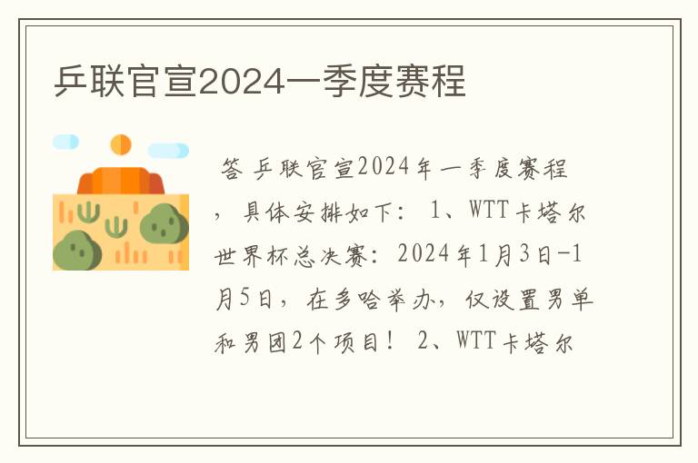 乒联官宣2024一季度赛程