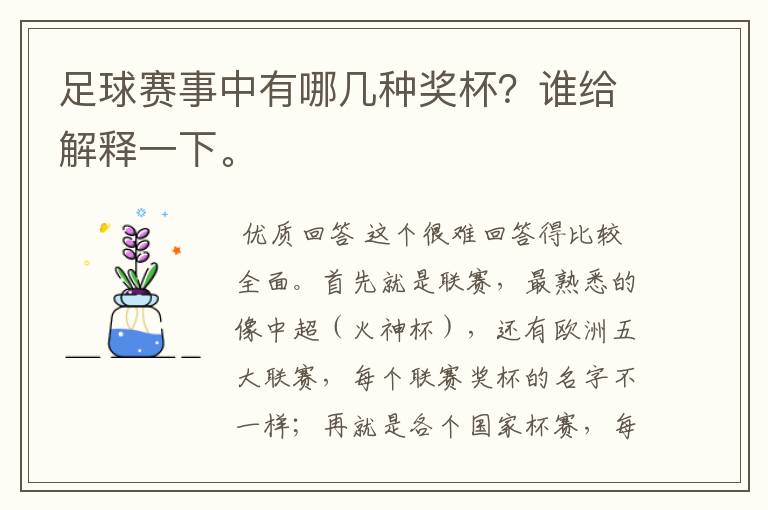 足球赛事中有哪几种奖杯？谁给解释一下。