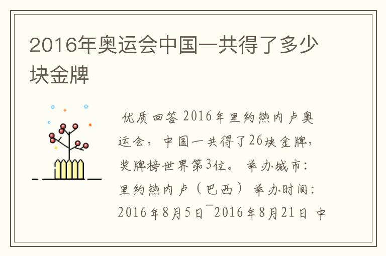 2016年奥运会中国一共得了多少块金牌