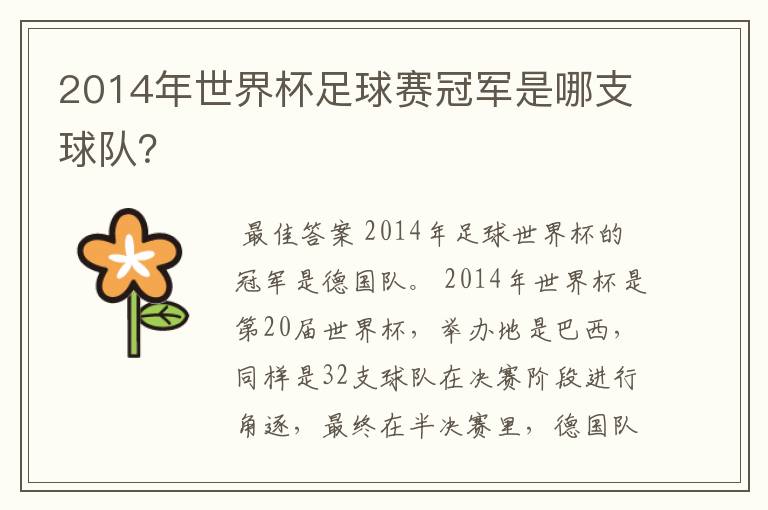 2014年世界杯足球赛冠军是哪支球队？