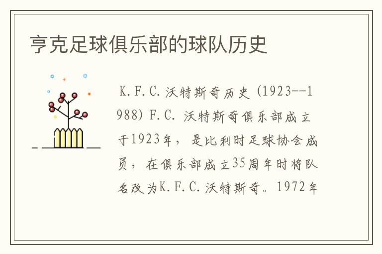 亨克足球俱乐部的球队历史