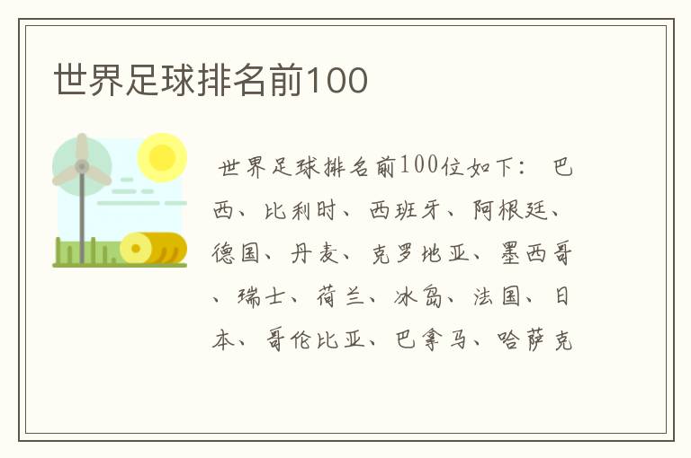 世界足球排名前100