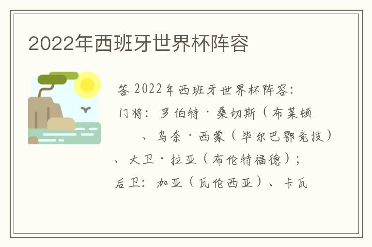 2022年西班牙世界杯阵容