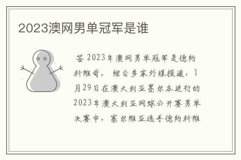 2023澳网男单冠军是谁