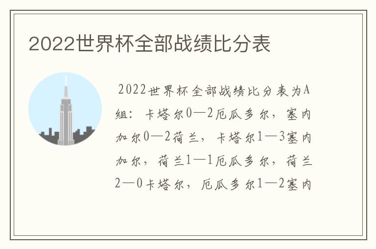 2022世界杯全部战绩比分表