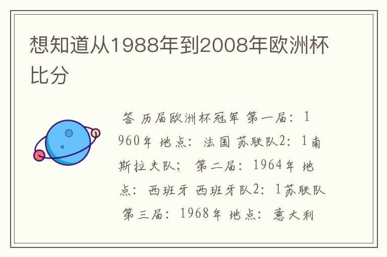 想知道从1988年到2008年欧洲杯比分