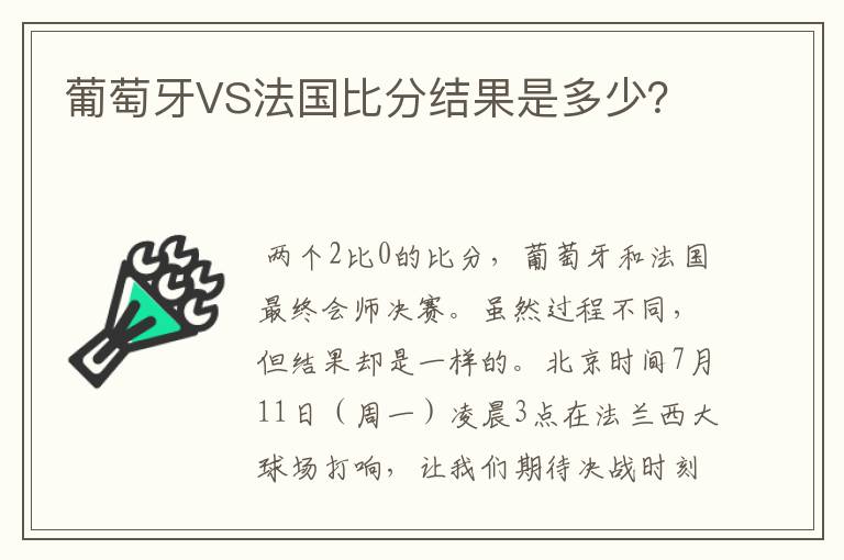 葡萄牙VS法国比分结果是多少？