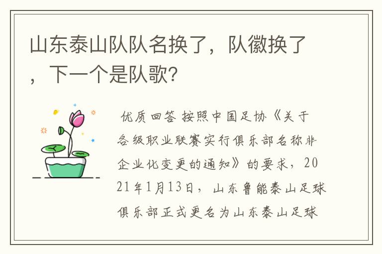 山东泰山队队名换了，队徽换了，下一个是队歌？