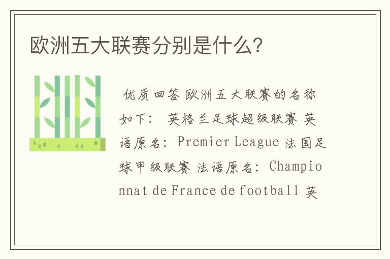 欧洲五大联赛分别是什么?