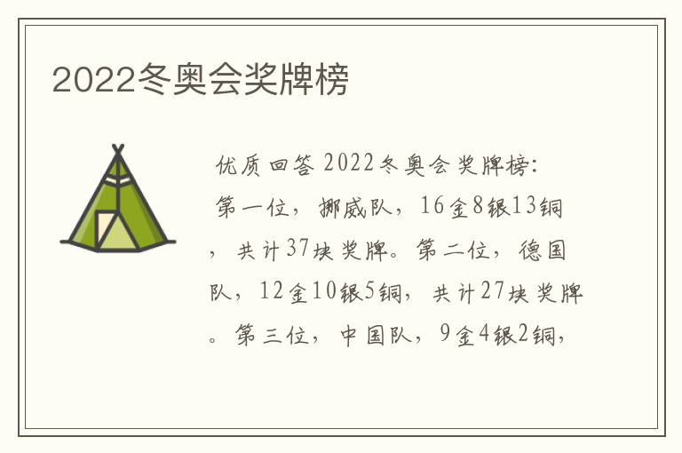 2022冬奥会奖牌榜