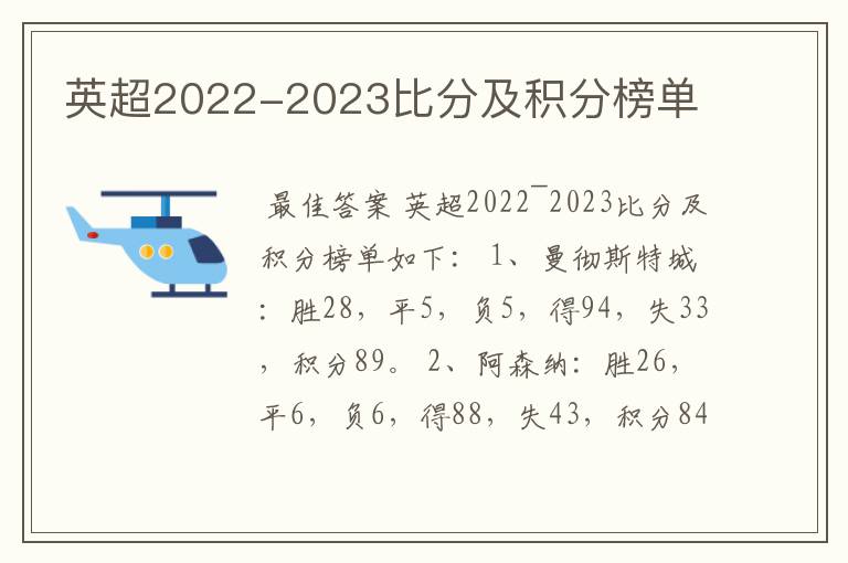 英超2022-2023比分及积分榜单