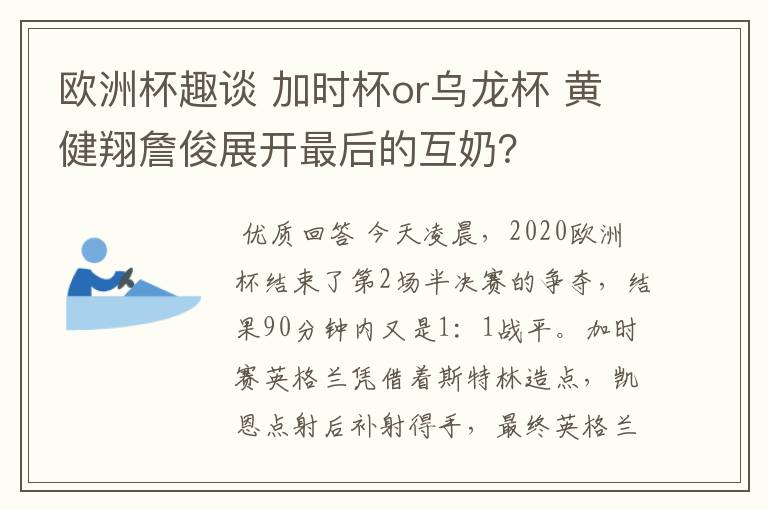 欧洲杯趣谈 加时杯or乌龙杯 黄健翔詹俊展开最后的互奶？