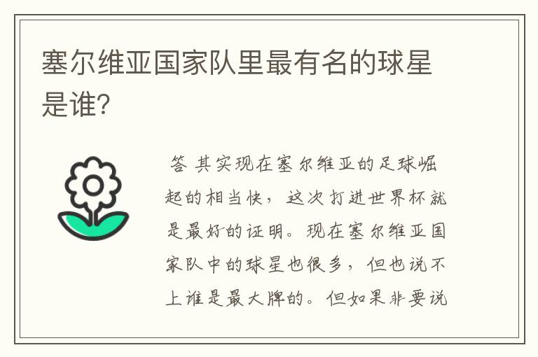 塞尔维亚国家队里最有名的球星是谁？