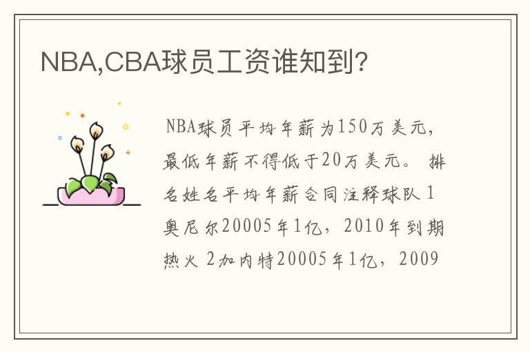 NBA,CBA球员工资谁知到?