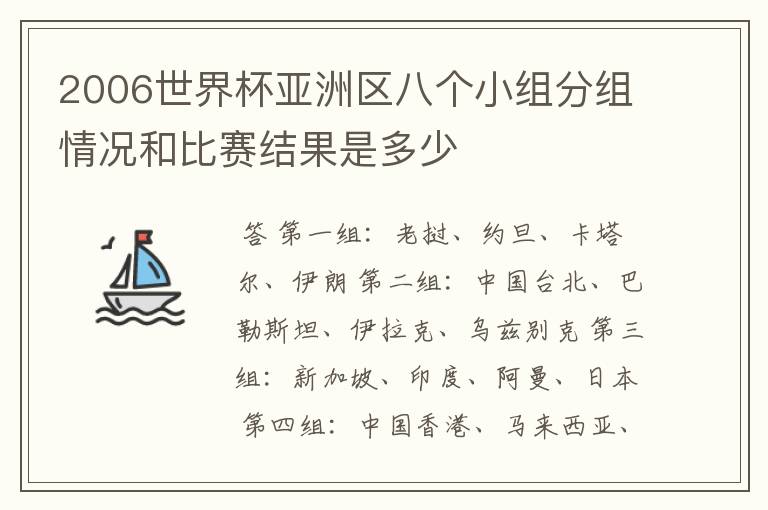 2006世界杯亚洲区八个小组分组情况和比赛结果是多少