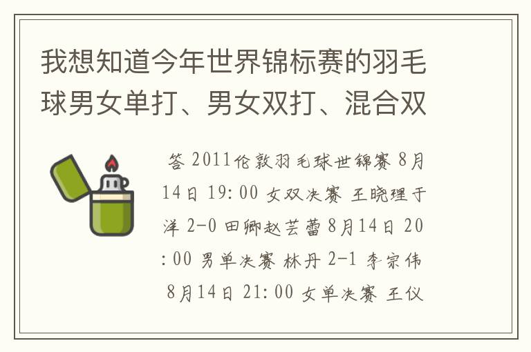 我想知道今年世界锦标赛的羽毛球男女单打、男女双打、混合双打的情况