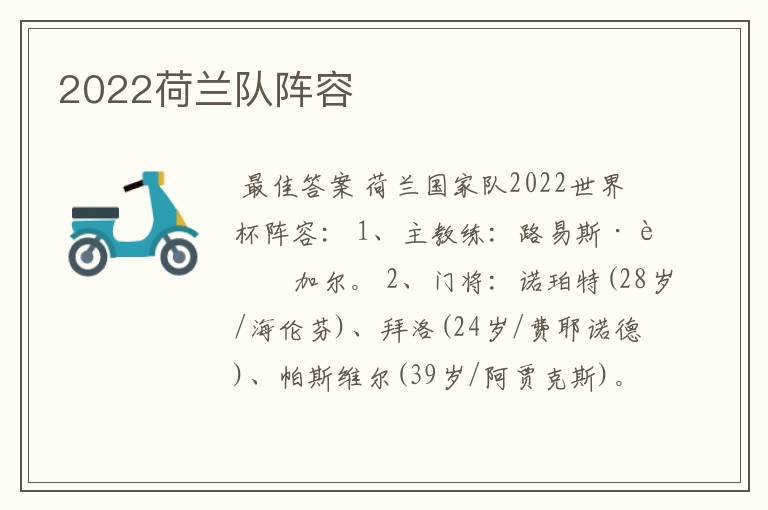 2022荷兰队阵容